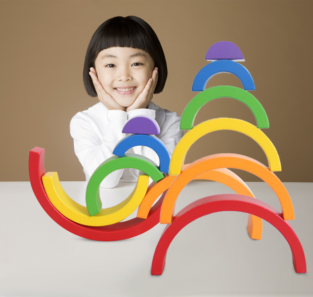 6pcs Wooden Rainbow Stacking Game Building Block Toy for Kids