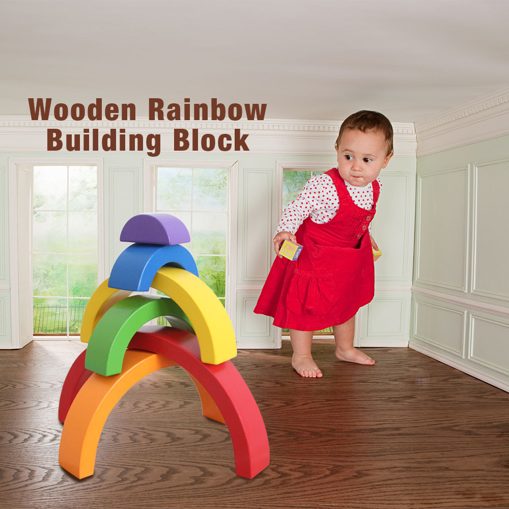 6pcs Wooden Rainbow Stacking Game Building Block Toy for Kids