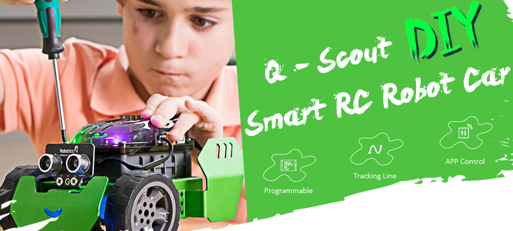 ROBOBLOQ Q - Scout DIY Smart RC Robot Car Kit Programmable Tracking APP Control ROBOBLOQ Q - Scout DIY Smart RC Robot Car Kit Programmable Tracking APP Control