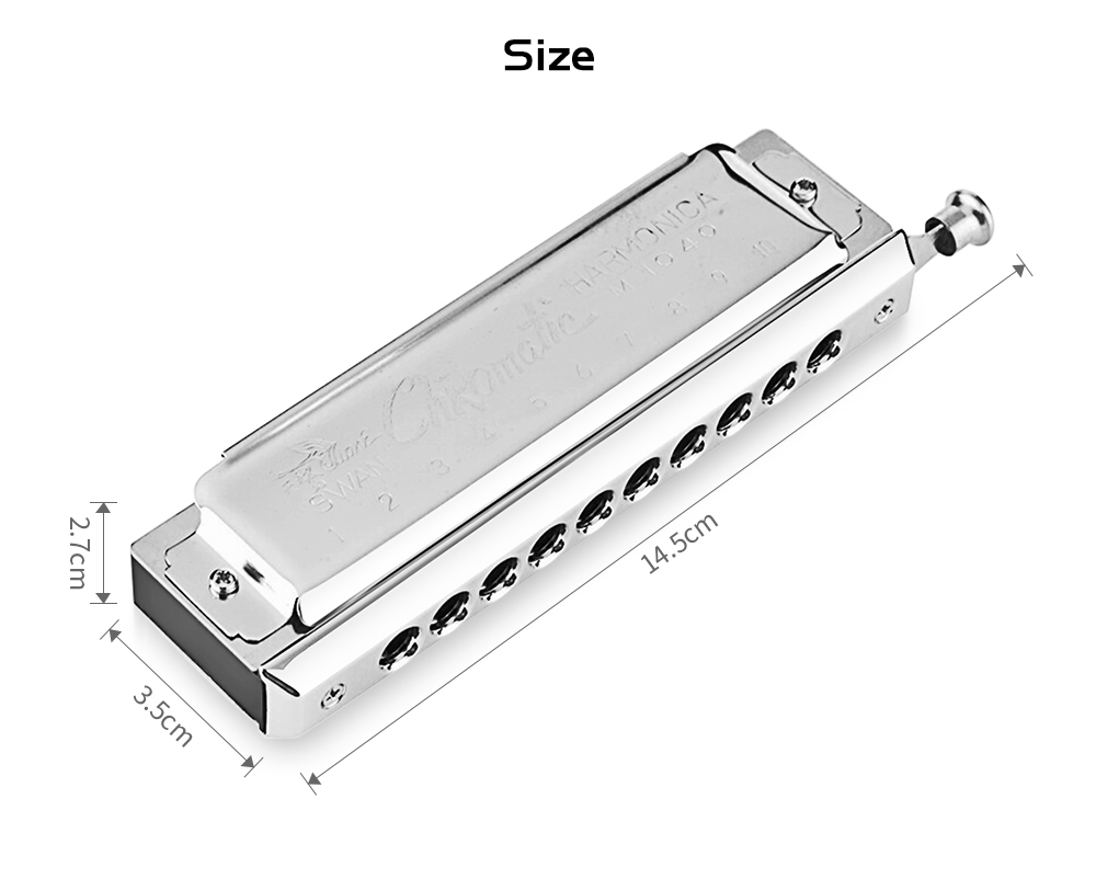 SWAN 10 Holes 40 Tones Key of C Silver Chromatic Harmonica SWAN 10 Holes 40 Tones Key of C Silver Chromatic Harmonica