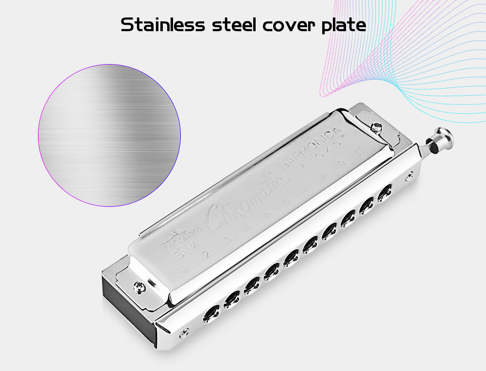 SWAN 10 Holes 40 Tones Key of C Silver Chromatic Harmonica SWAN 10 Holes 40 Tones Key of C Silver Chromatic Harmonica