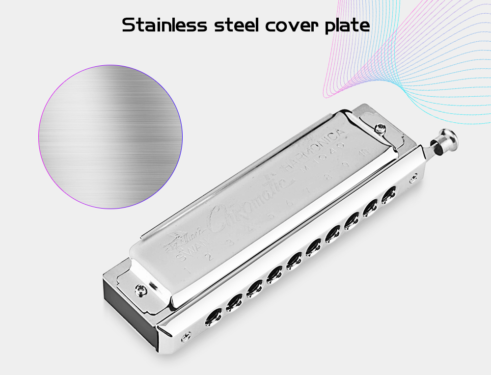 SWAN 10 Holes 40 Tones Key of C Silver Chromatic Harmonica