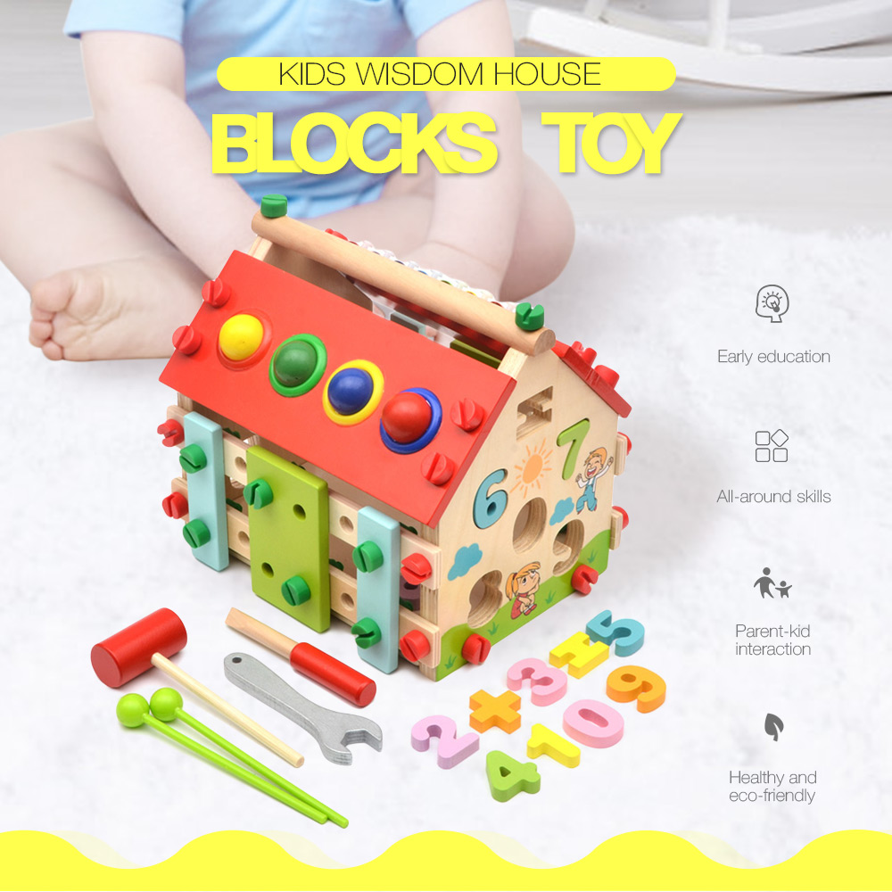 Wisdom House Toy Kids Dismounting Educational Math Musical Wooden Learning Blocks Set