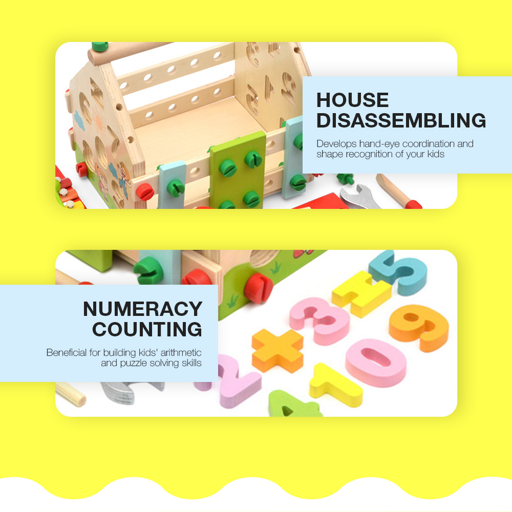 Wisdom House Toy Kids Dismounting Educational Math Musical Wooden Learning Blocks Set