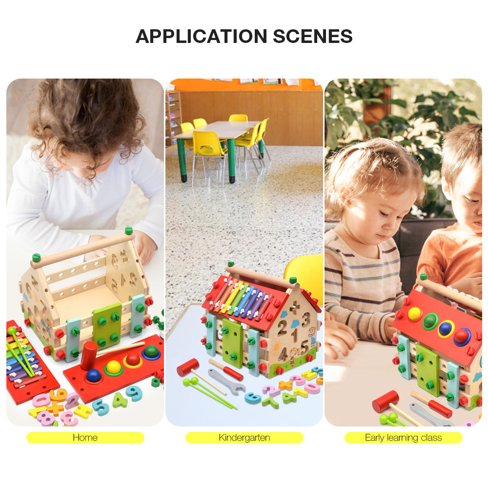 Wisdom House Toy Kids Dismounting Educational Math Musical Wooden Learning Blocks Set