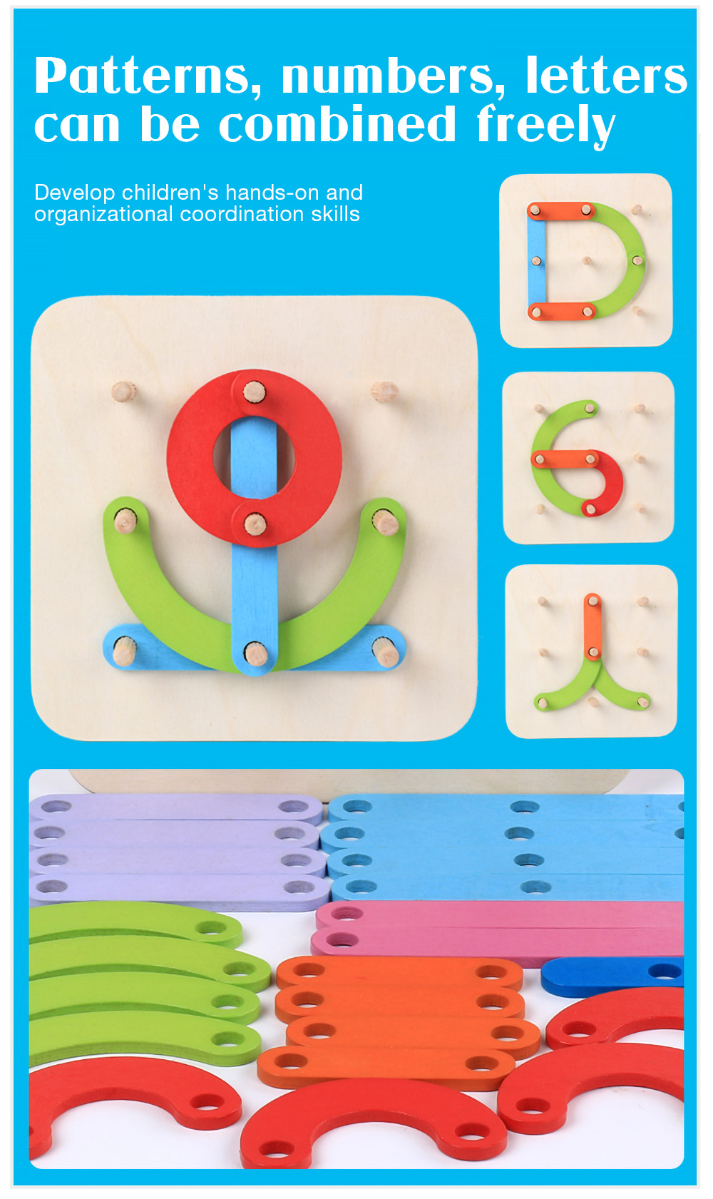 Wooden Letter Number Stacking Blocks Toy Set for Kid