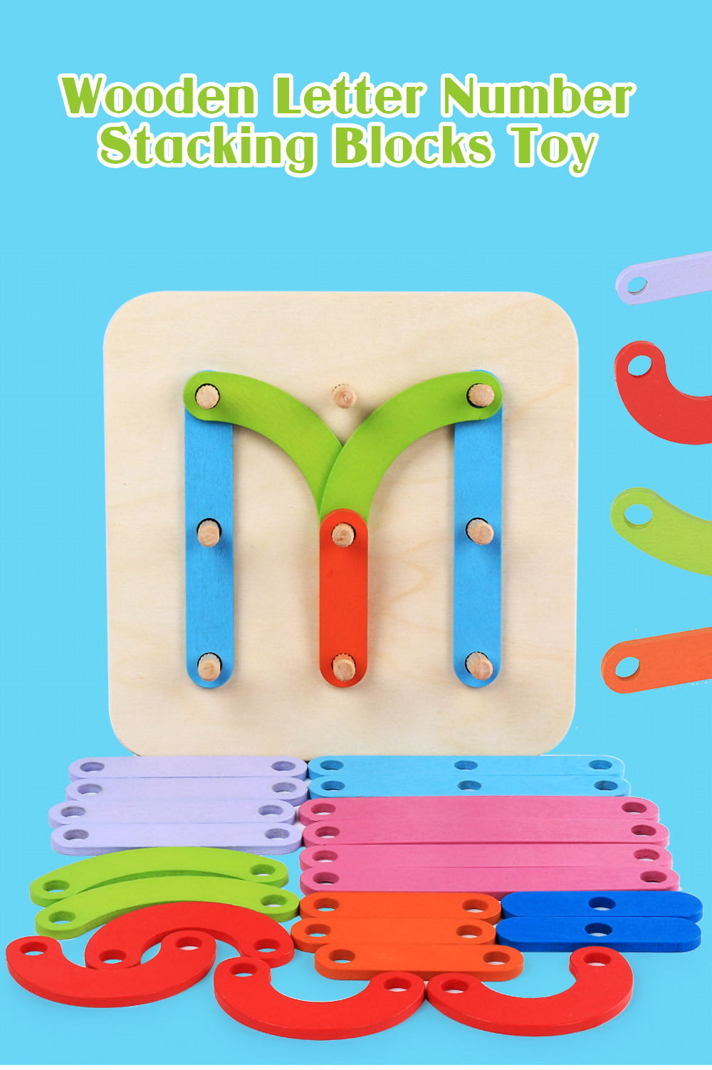 Wooden Letter Number Stacking Blocks Toy Set for Kid