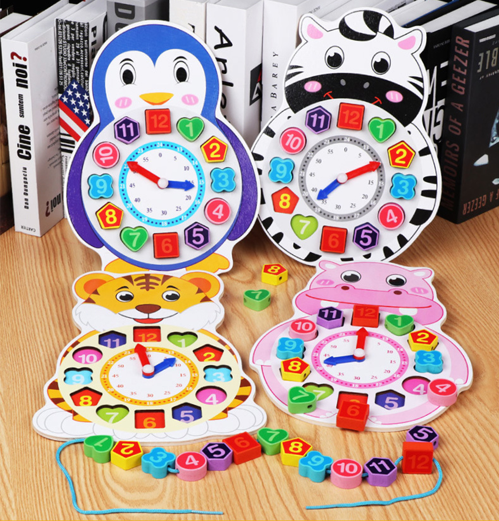 Wooden Lacing Beads Animal Clock Educational Toy for Children Wooden Lacing Beads Animal Clock Educational Toy for Children