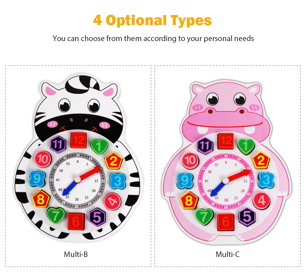 Wooden Lacing Beads Animal Clock Educational Toy for Children