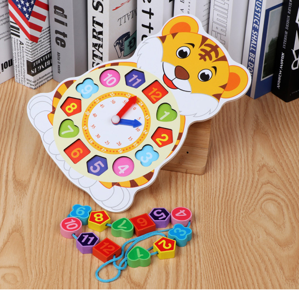 Wooden Lacing Beads Animal Clock Educational Toy for Children Wooden Lacing Beads Animal Clock Educational Toy for Children