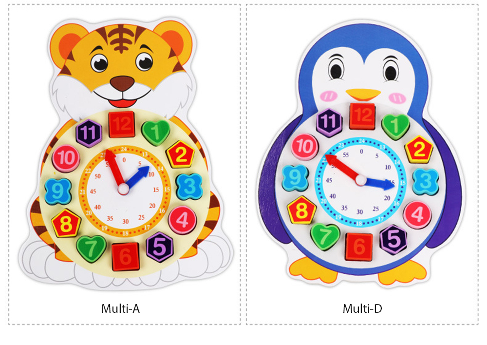 Wooden Lacing Beads Animal Clock Educational Toy for Children