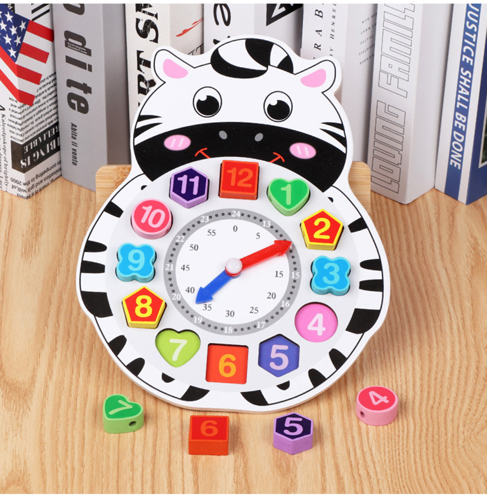 Wooden Lacing Beads Animal Clock Educational Toy for Children