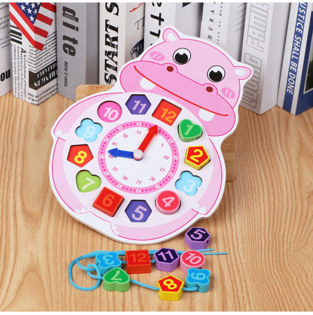 Wooden Lacing Beads Animal Clock Educational Toy for Children