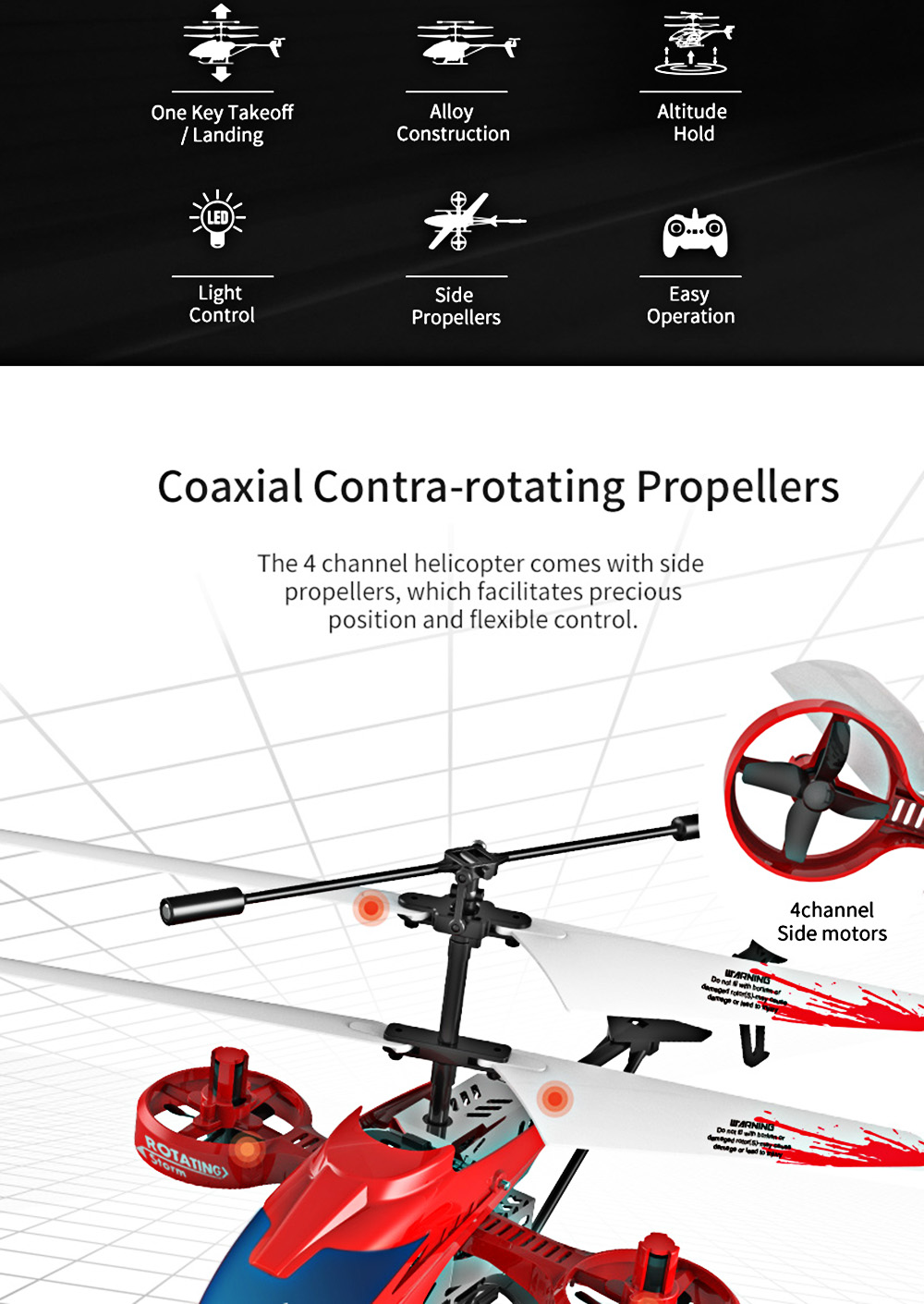 JJRC JX02 2.4G 4CH RC Helicopter Altitude Hold / Side Propellers / Light Control JJRC JX02 2.4G 4CH RC Helicopter Altitude Hold / Side Propellers / Light Control