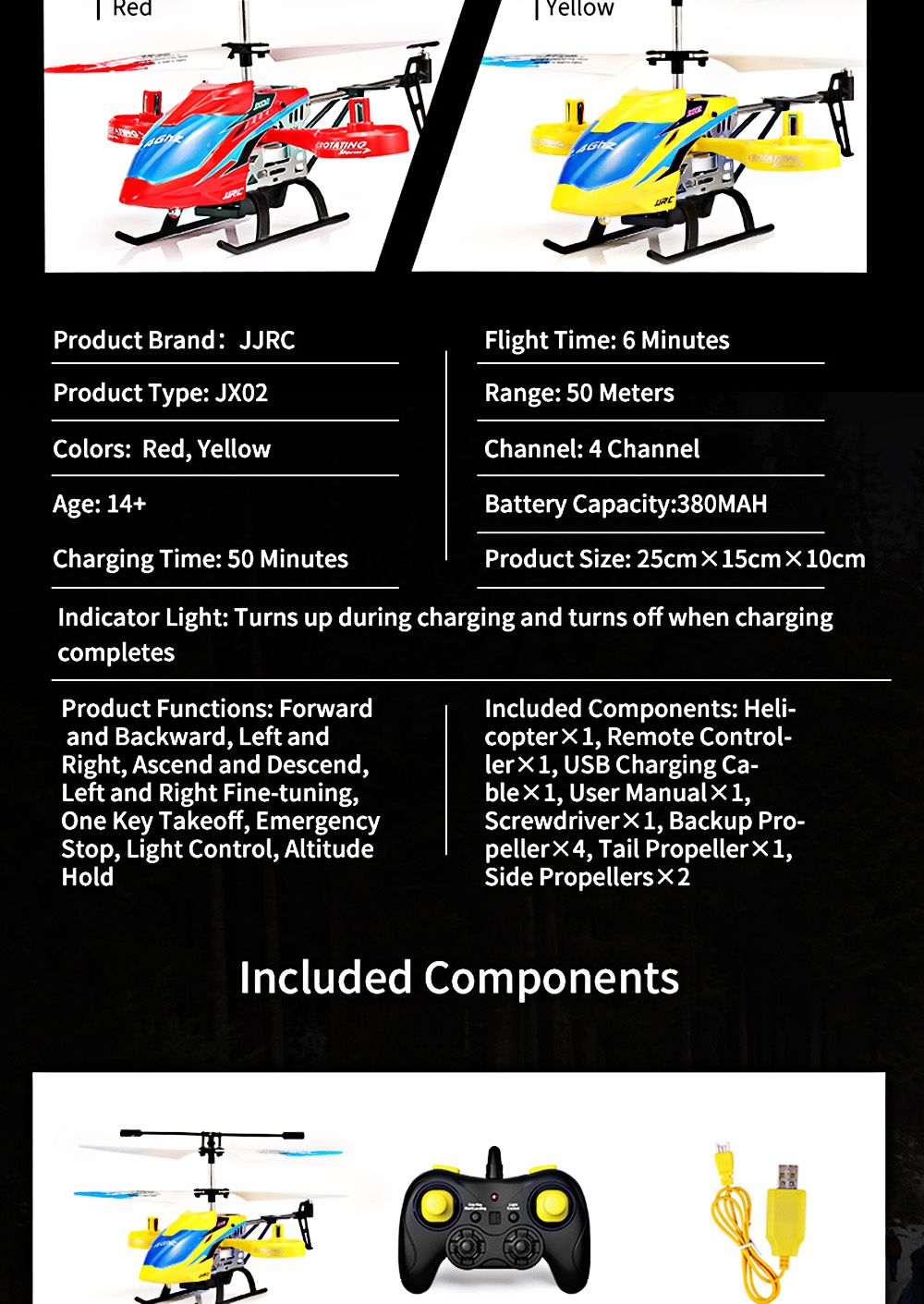 JJRC JX02 2.4G 4CH RC Helicopter Altitude Hold / Side Propellers / Light Control JJRC JX02 2.4G 4CH RC Helicopter Altitude Hold / Side Propellers / Light Control
