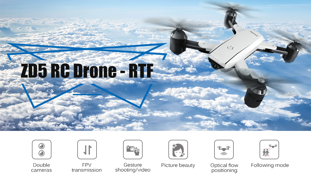ZD5 Dual Camera 1080P Folding FPV RC Drone - RTF WiFi FPV Optical Flow Positioning One Key Return / Takeoff / Landing UAV