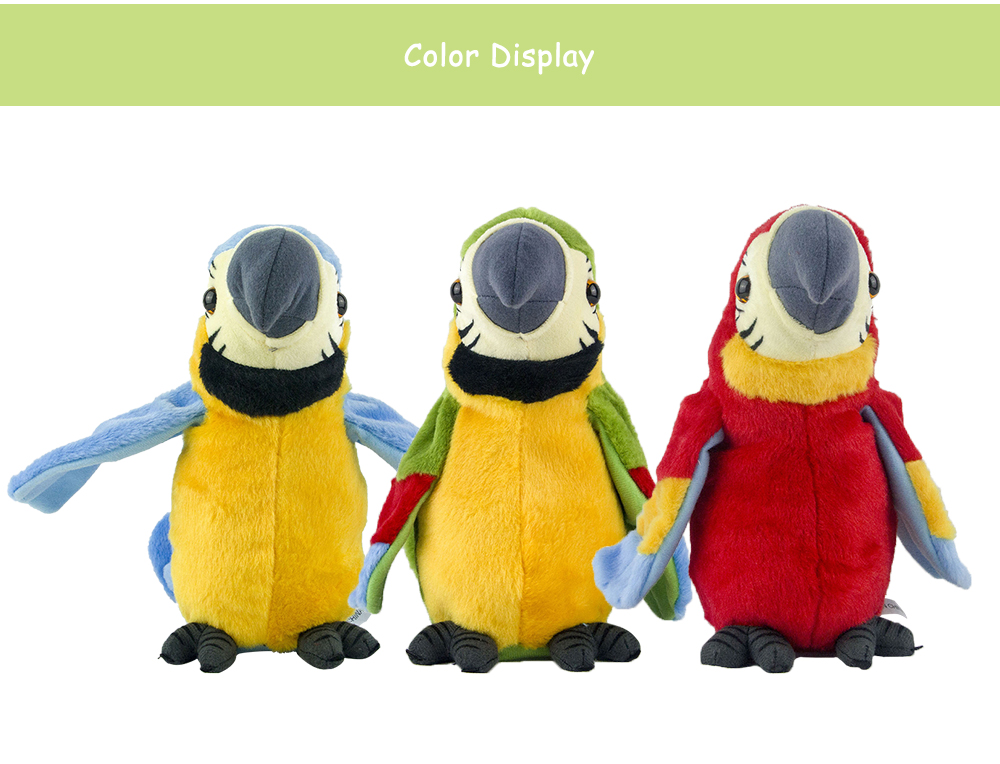 Stuffed Plush Electric Bird Talk Repeat Speak Record Wave Wings Parrot Toy