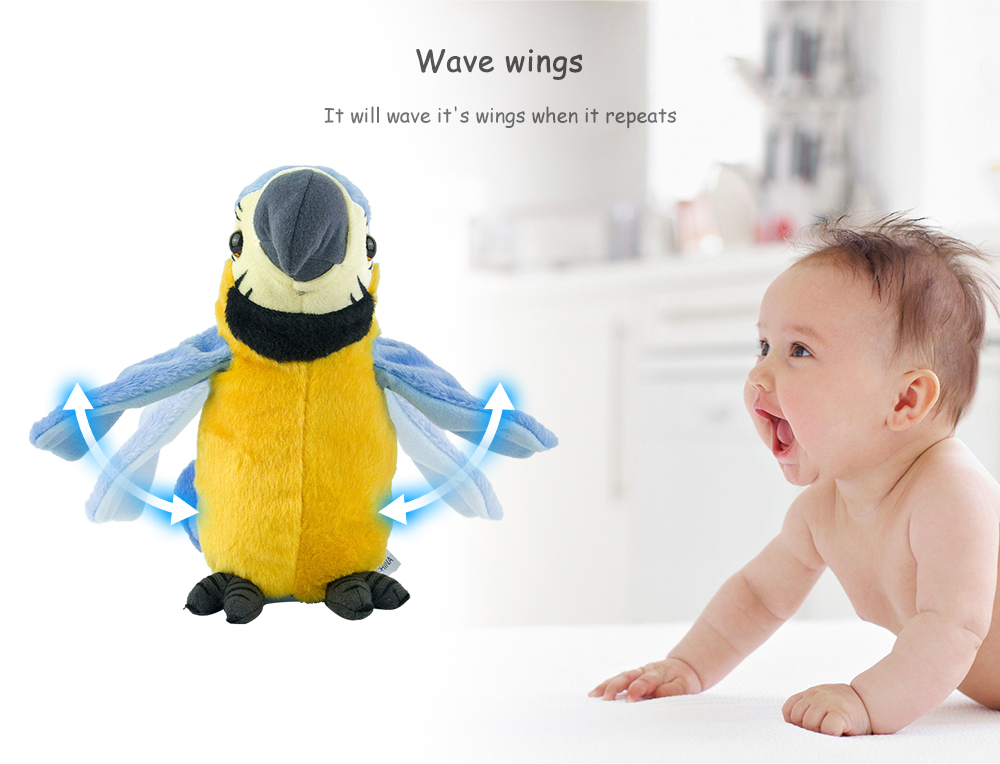 Stuffed Plush Electric Bird Talk Repeat Speak Record Wave Wings Parrot Toy