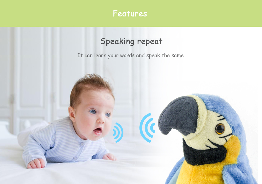 Stuffed Plush Electric Bird Talk Repeat Speak Record Wave Wings Parrot Toy