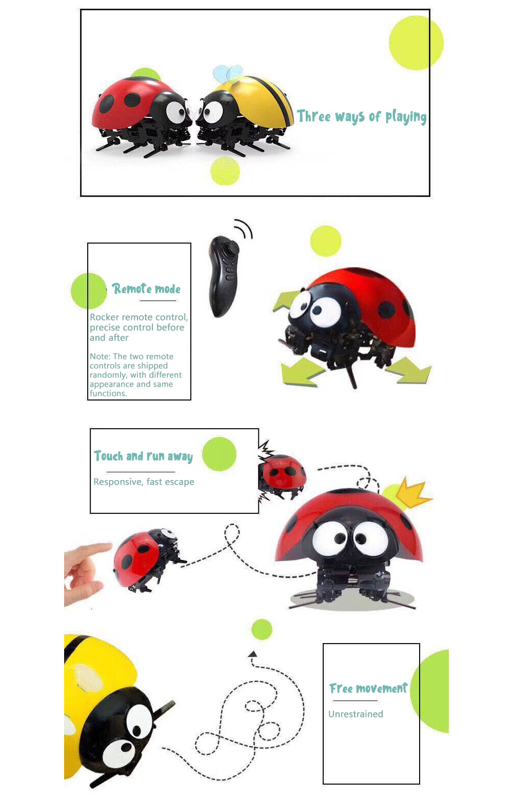 D02 2.4Hz Wireless Ladybug Touch Remote Control Toy for Kids