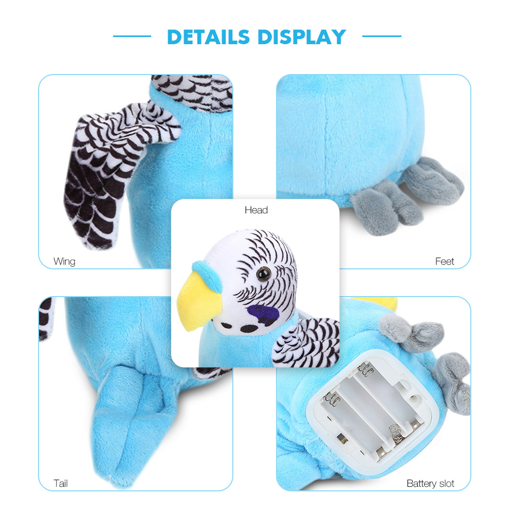 Stuffed Plush Parrot Toy Electric Talk Repeat Speak Record Bird Wave Wings Doll