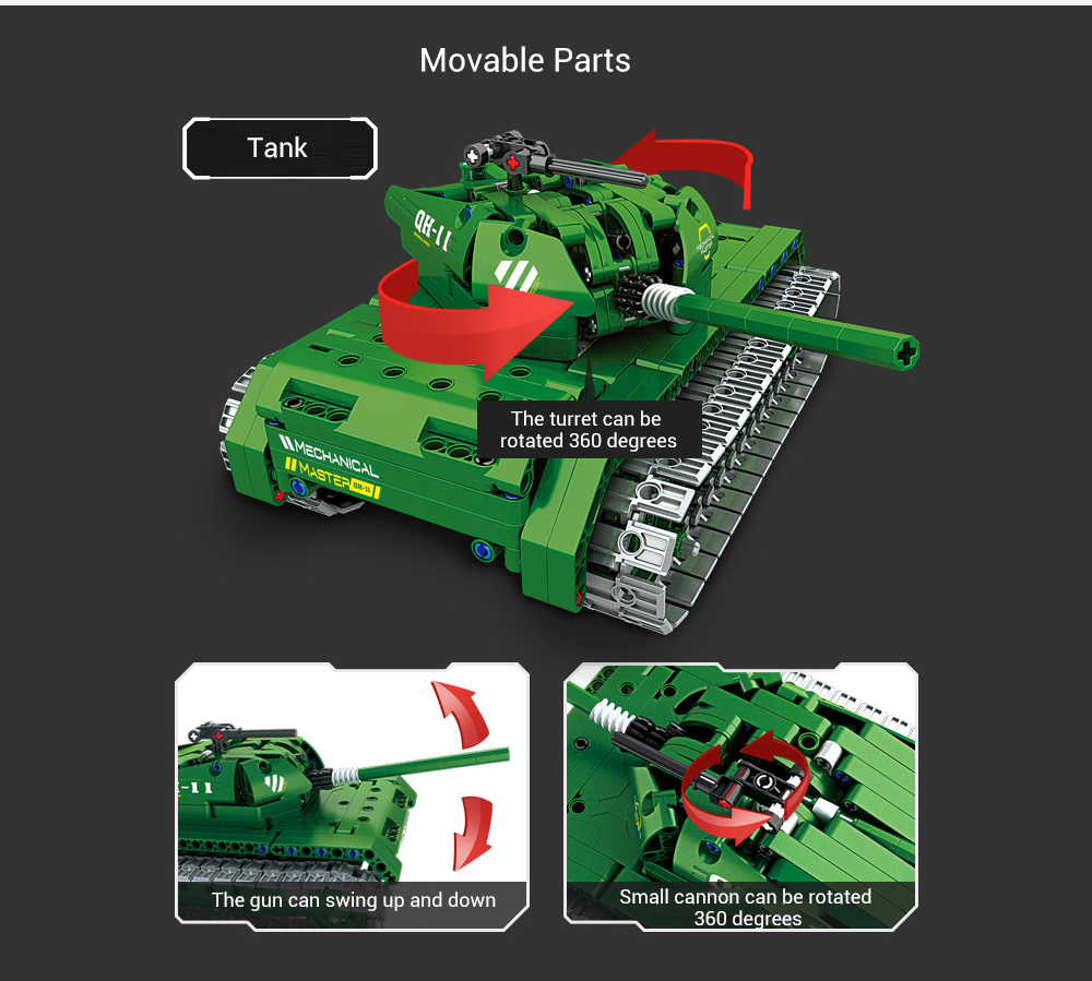 QH - 8011 2.4G Remote Control Tank Military Model Toy Building Blocks 453PCS