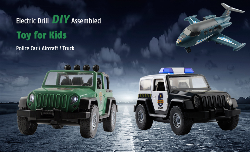 PD55 - 13 Electric Drill Police Car DIY Assembled Toy with Light Sound PD55 - 13 Electric Drill Police Car DIY Assembled Toy with Light Sound