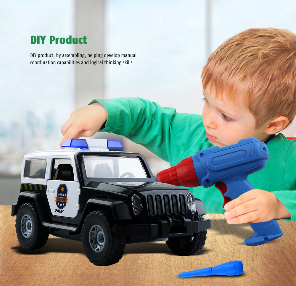 PD55 - 13 Electric Drill Police Car DIY Assembled Toy with Light Sound